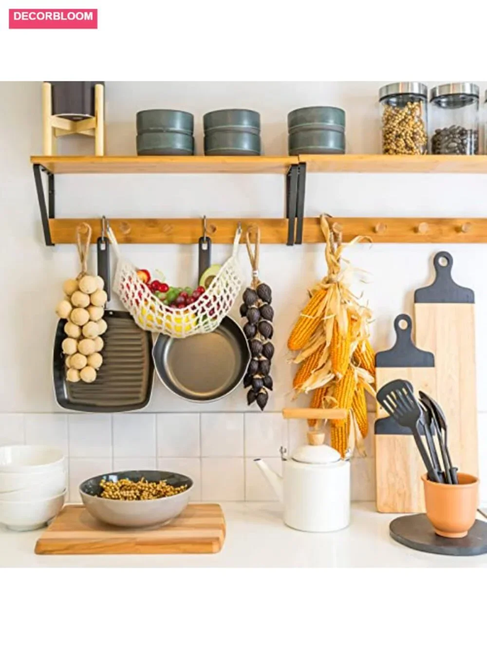 Large Macrame Fruit Hammock Hanging Basket Handwoven Cotton Under Cabinet